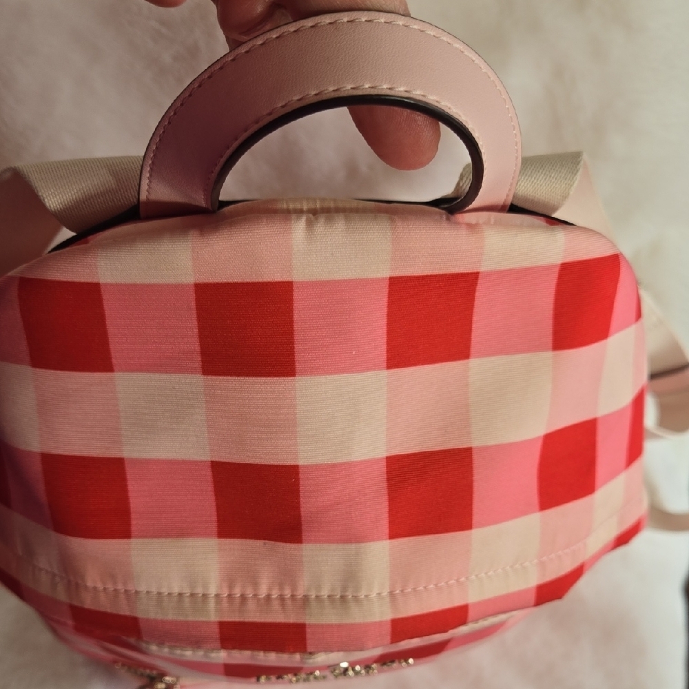 Kate Spade Pink Red Checkered Backpack - Picture 3 of 9